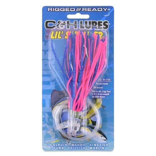 C&H Lures C&H, Lil Swimmer Rig, Blue/Pink Pearl Skirt, 7/0 Mustad Hook, AFW Swivel, 100 lb / 45.3 kg Grand Slam Mono Line, 6 ft / 1.8 m - Image 2