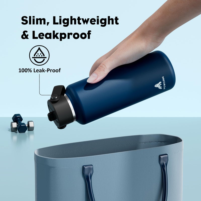 POWCAN 18 oz Water Bottle Insulated for Office: BPA-Free,Leakproof Lid with Straw, Lightweight, Flex Cap, Stainless Steel Insulated Flask for Trekking, Men, Commute, Walking, Cycling (Indigo Blue) - Image 3