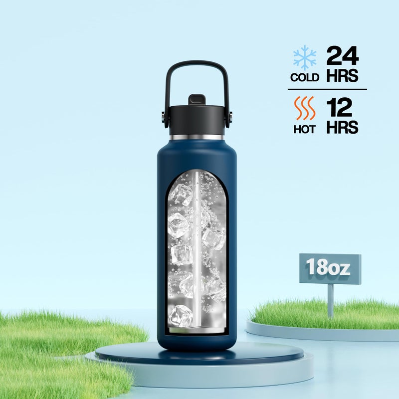 POWCAN 18 oz Water Bottle Insulated for Office: BPA-Free,Leakproof Lid with Straw, Lightweight, Flex Cap, Stainless Steel Insulated Flask for Trekking, Men, Commute, Walking, Cycling (Indigo Blue) - Image 2