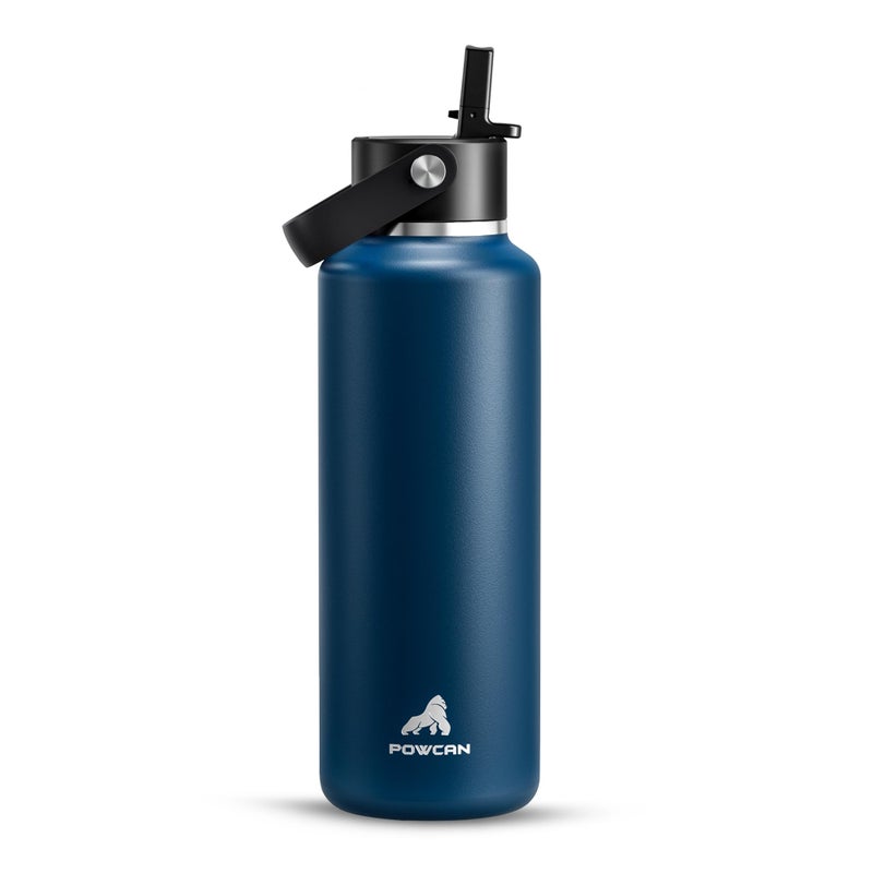 POWCAN 18 oz Water Bottle Insulated for Office: BPA-Free,Leakproof Lid with Straw, Lightweight, Flex Cap, Stainless Steel Insulated Flask for Trekking, Men, Commute, Walking, Cycling (Indigo Blue) - Image 1
