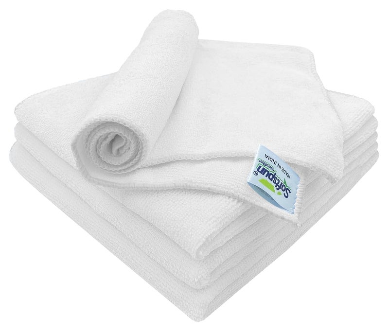 SOFTSPUN Microfiber Cloth - 4 pcs 40x40 cms 340 GSM White Thick Lint & StreakFree Multipurpose Cloths Automotive Microfibre Towels for Car Bike Cleaning Polishing Washing & Detailing. - Image 1
