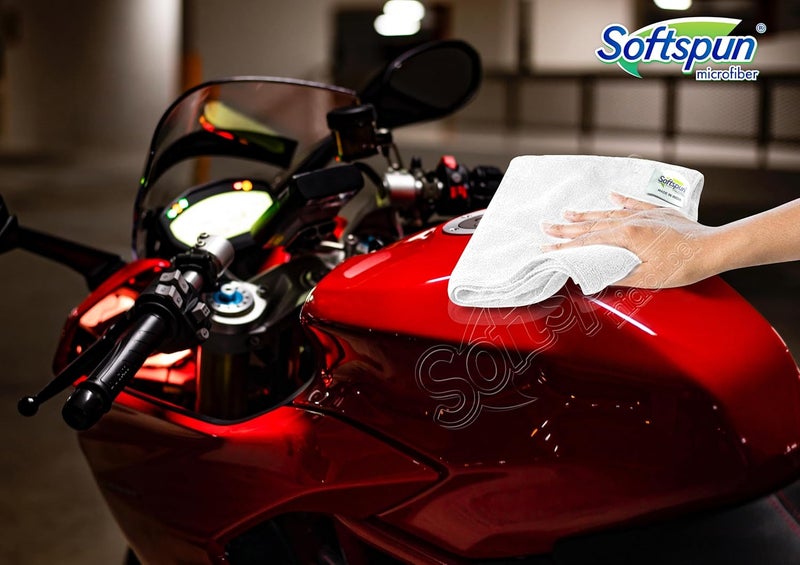 SOFTSPUN Microfiber Cloth - 4 pcs 40x40 cms 340 GSM White Thick Lint & StreakFree Multipurpose Cloths Automotive Microfibre Towels for Car Bike Cleaning Polishing Washing & Detailing. - Image 2