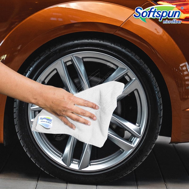 SOFTSPUN Microfiber Cloth - 4 pcs 40x40 cms 340 GSM White Thick Lint & StreakFree Multipurpose Cloths Automotive Microfibre Towels for Car Bike Cleaning Polishing Washing & Detailing. - Image 3