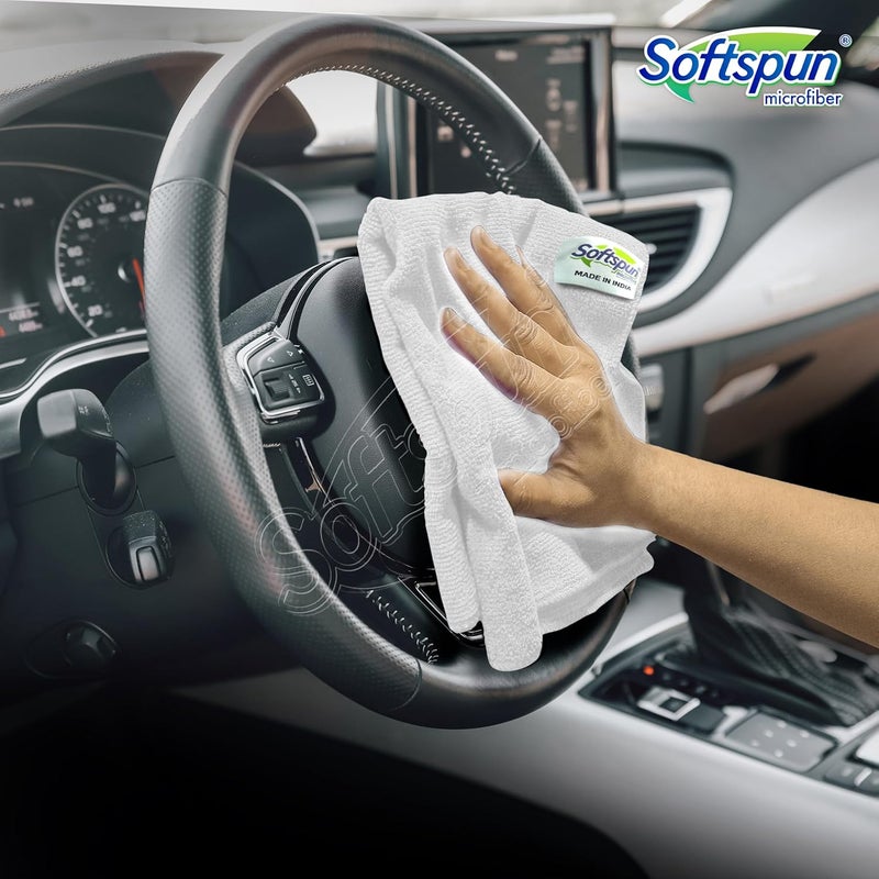 SOFTSPUN Microfiber Cloth - 4 pcs 40x40 cms 340 GSM White Thick Lint & StreakFree Multipurpose Cloths Automotive Microfibre Towels for Car Bike Cleaning Polishing Washing & Detailing. - Image 4