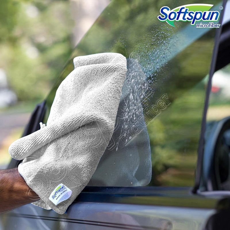 SOFTSPUN Microfiber Cloth - 4 pcs 40x40 cms 340 GSM White Thick Lint & StreakFree Multipurpose Cloths Automotive Microfibre Towels for Car Bike Cleaning Polishing Washing & Detailing. - Image 5