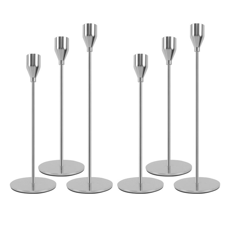 AUMAYCO Silver Candlestick Holders Set of 6 Metal Taper Silver Candle Holders Tall Candle Holder Fits 22cm Thick CandleLed Candles for Table Centerpiece Mantels Weddings Dining Party - Image 2
