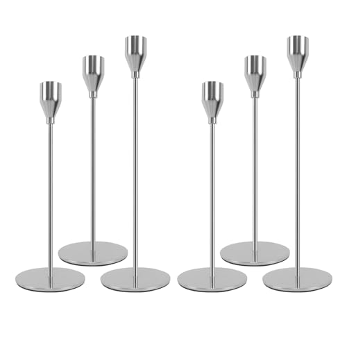 AUMAYCO Silver Candlestick Holders Set of 6 Metal Taper Silver Candle Holders Tall Candle Holder Fits 22cm Thick CandleLed Candles for Table Centerpiece Mantels Weddings Dining Party - Image 1