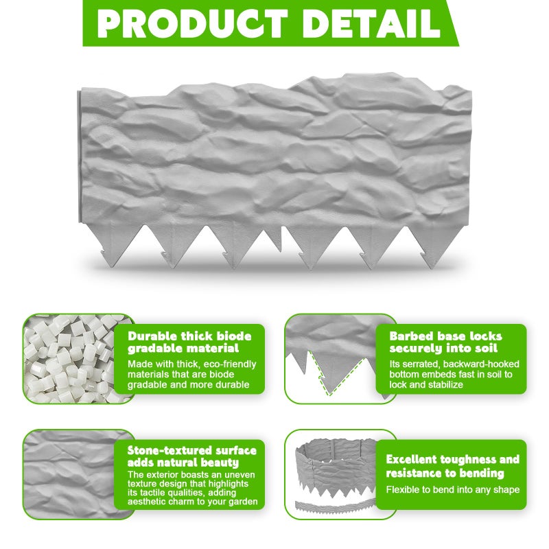 TEANTECH 20Pcs Garden Edging Border, 21Ft Marbled Design Garden Landscape Edging Borders with 20 Pcs Stakes, Plastic Garden Fence Lawn Edging Border for Flower Bed, Yard, Patio, and Pathway Landscaping - Image 2