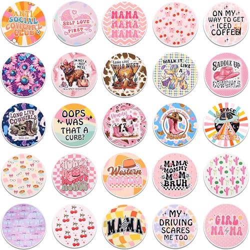 MUBYOK M505 2.5inch 100pcs Car Freshies Cardstock Cutouts Round for Circles Silicone Molds & Aroma Beads Accessories Supplies, Funny Quote, Western, Mama,Pink bow,Drive - Image 4