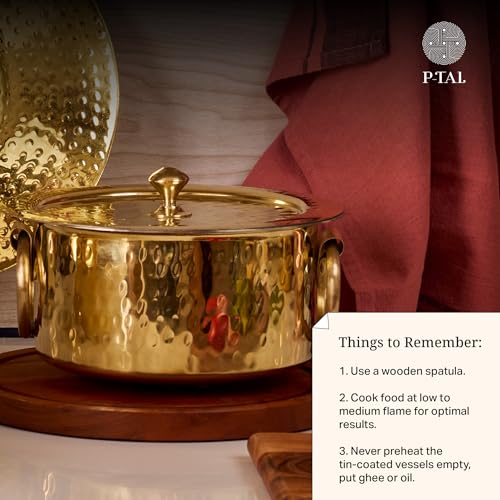 P-TAL Brass Stock Pot with Lid Naturally Nonstick and Toxin Free Pasta Pot Multipurpose Cooking Pot, PFOA and PTFE Free (5.5 Quart) - Image 5