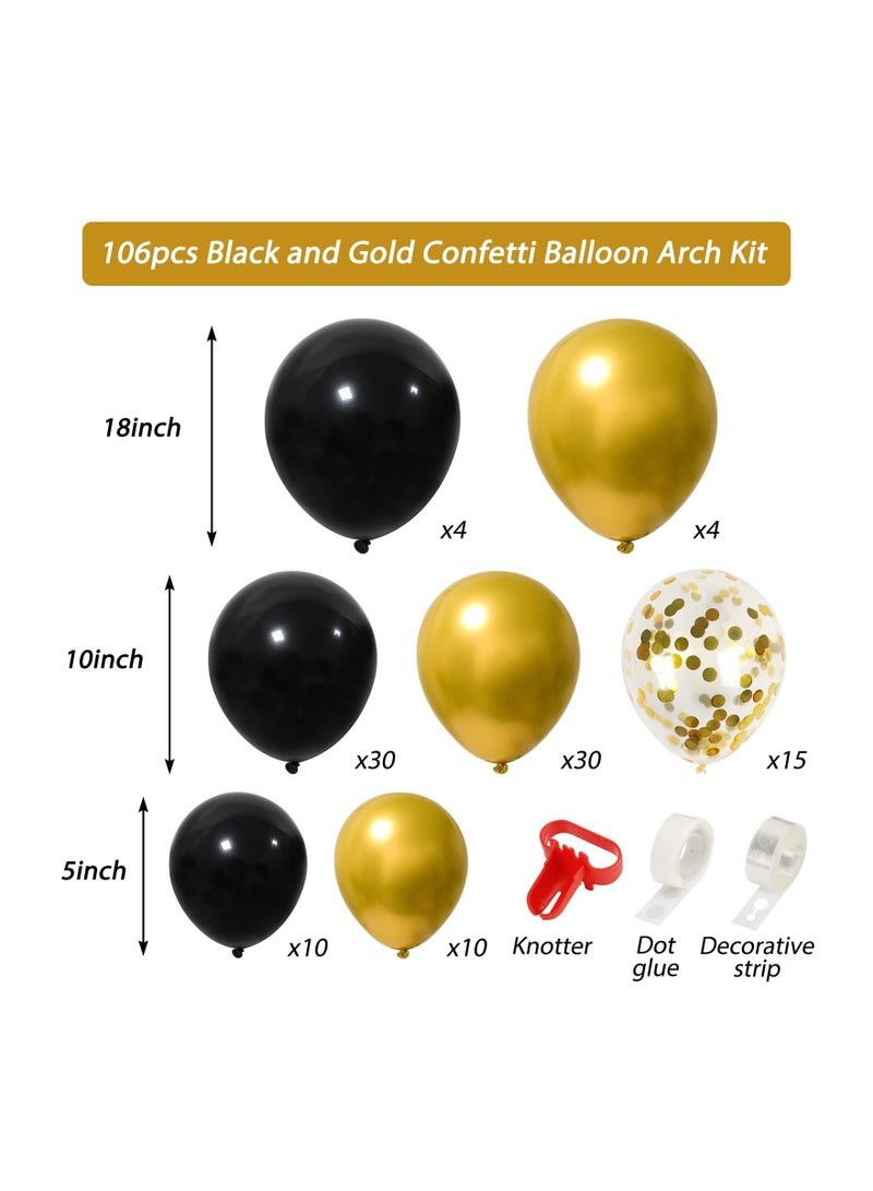 SYOSI 106 Pcs Black and Gold Balloons Garland Arch Kit 5 10 Inch Latex Confetti 8Pcs 18 Inch Balloons for Party Birthday Graduation Anniversary Festival Decoration - Image 5