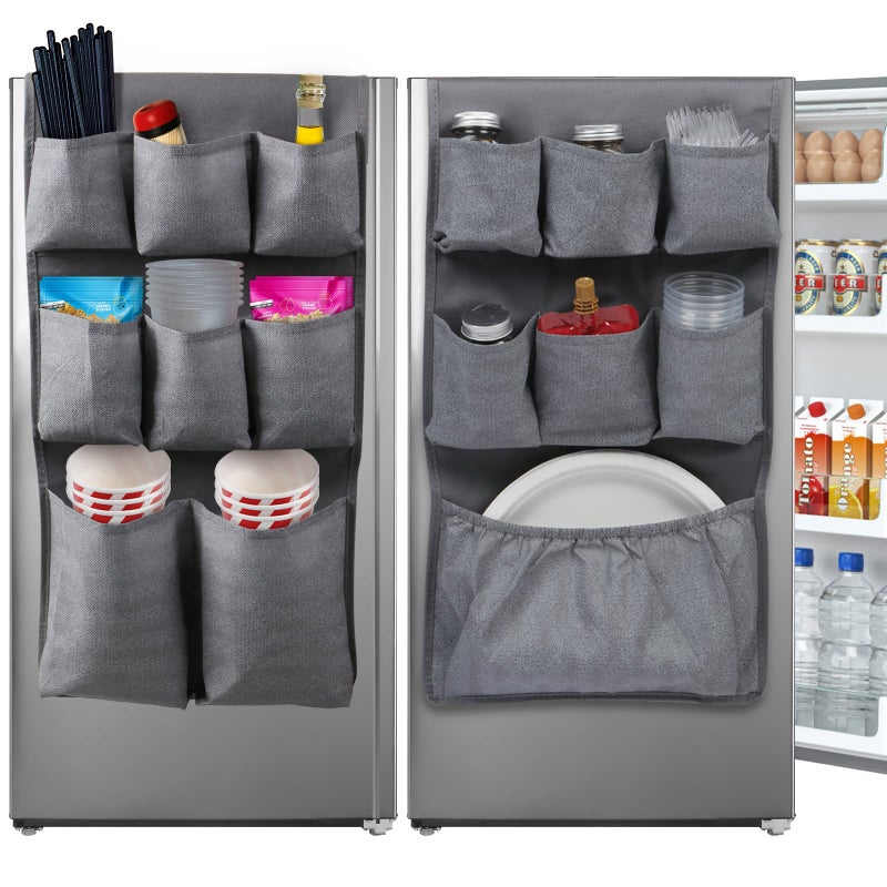 Lafulling Mini Fridge Organizer Storage 65 x 126 Mini Fridge Caddy Hanging Organizer with 15 Extra Large Pockets for Dorm Pantry Plate Silverware Spice Cutlery Napkins Other Daily Stuff