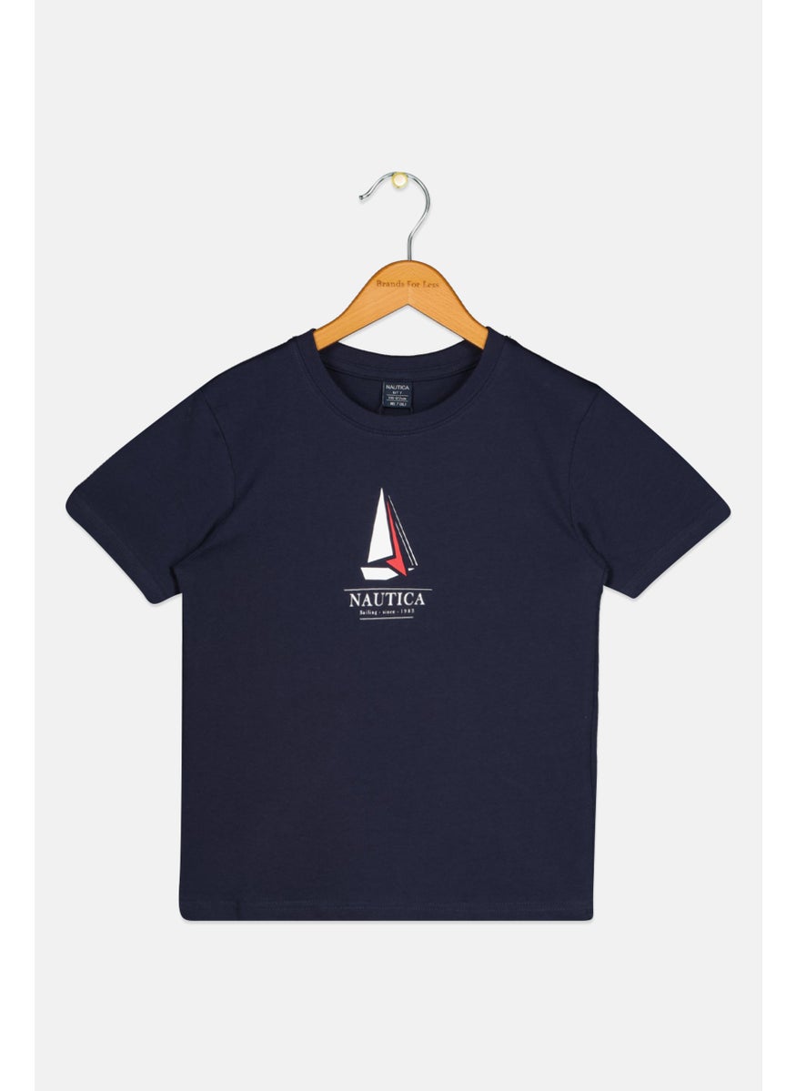 NAUTICA - Kids Boy Crew Neck Short Sleeves  Brand Logo T-Shirt, Navy - Image 1