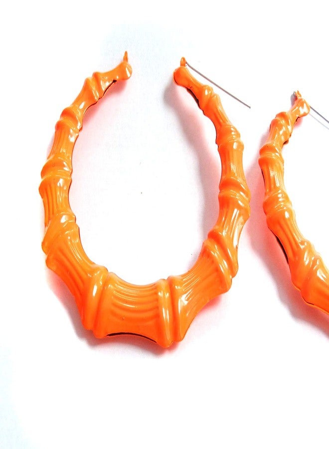 Divas Diggables Large Bamboo Hoop Earrings Neon Orange Bright Orange Hoop Earrings 3.5 inch - Image 2