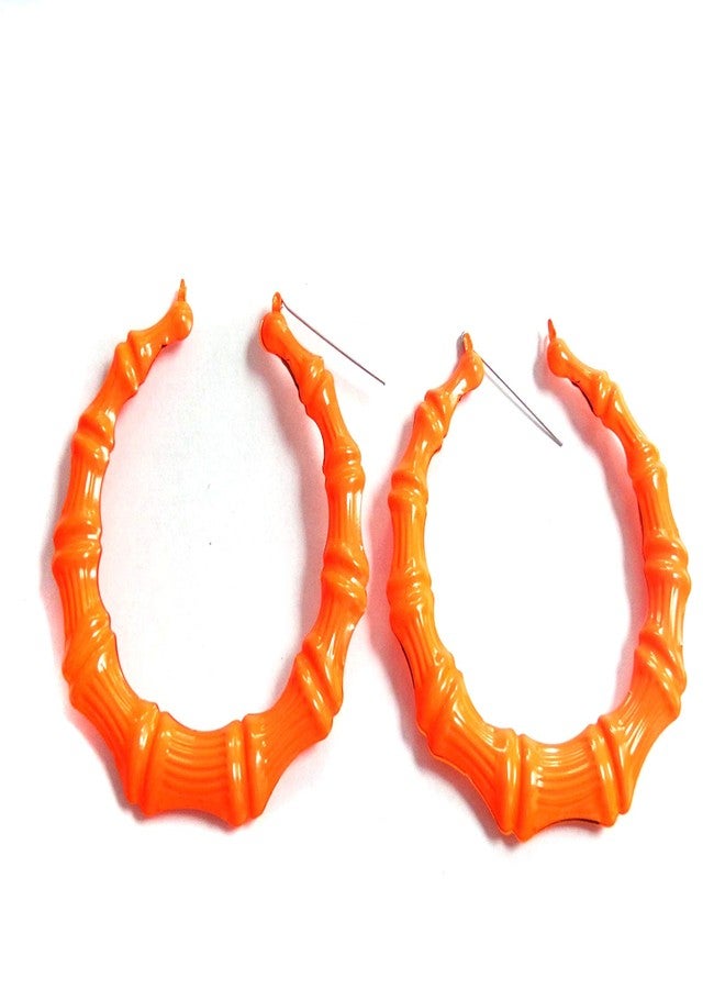 Divas Diggables Large Bamboo Hoop Earrings Neon Orange Bright Orange Hoop Earrings 3.5 inch - Image 1