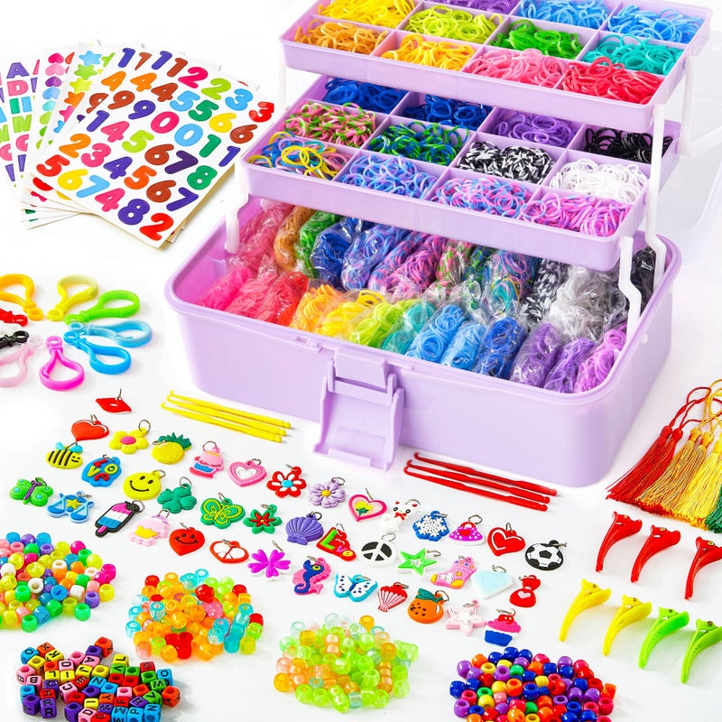INSCRAFT 17500 Rubber Loom Bands with 3 Layer Light Purple Container 28 Colors 600 SClips 352 Beads 40 Cartoon Pendant Bracelet Making Refill Kit for Kids - Image 2