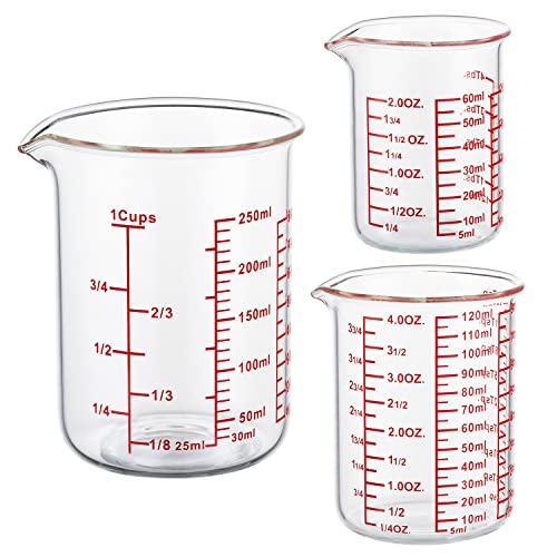 Ackers BORO3.3 Ackers High Borosilicate Glass Measuring Cup Set with Pour Spout,60ml(2OZ),120ml(4OZ), 250ml(8OZ) Glass Measuring Beaker for Kitchen or Restaurant, Easy to Read - Image 1