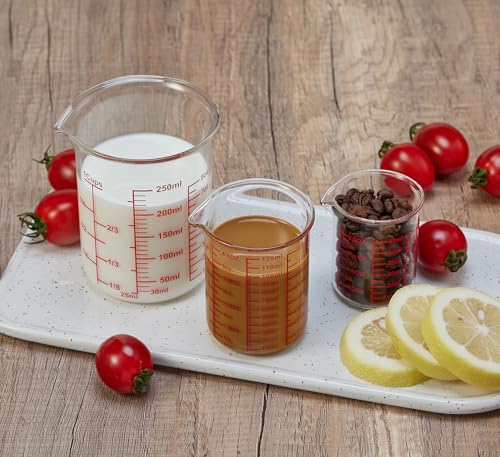 Ackers BORO3.3 Ackers High Borosilicate Glass Measuring Cup Set with Pour Spout,60ml(2OZ),120ml(4OZ), 250ml(8OZ) Glass Measuring Beaker for Kitchen or Restaurant, Easy to Read - Image 2
