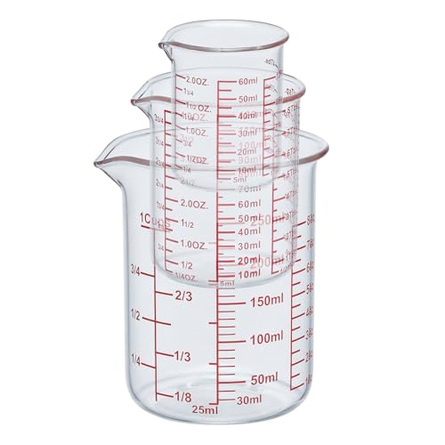 Ackers BORO3.3 Ackers High Borosilicate Glass Measuring Cup Set with Pour Spout,60ml(2OZ),120ml(4OZ), 250ml(8OZ) Glass Measuring Beaker for Kitchen or Restaurant, Easy to Read - Image 3