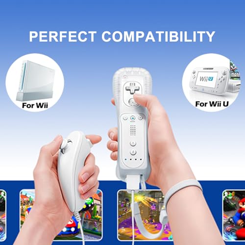 FIOTOK Wii Remote with NunchuckWii Controller with Nunchuck Compatible with Nintendo WiiWii U with Silicone Case and Wrist Strap White - Image 3