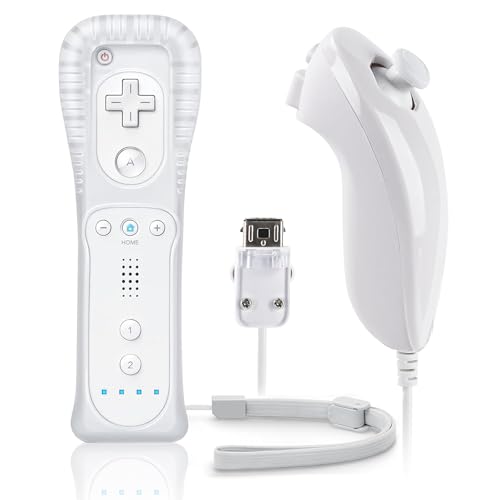 FIOTOK Wii Remote with NunchuckWii Controller with Nunchuck Compatible with Nintendo WiiWii U with Silicone Case and Wrist Strap White - Image 1