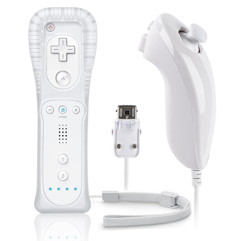 FIOTOK Wii Remote with NunchuckWii Controller with Nunchuck Compatible with Nintendo WiiWii U with Silicone Case and Wrist Strap White - Image 2
