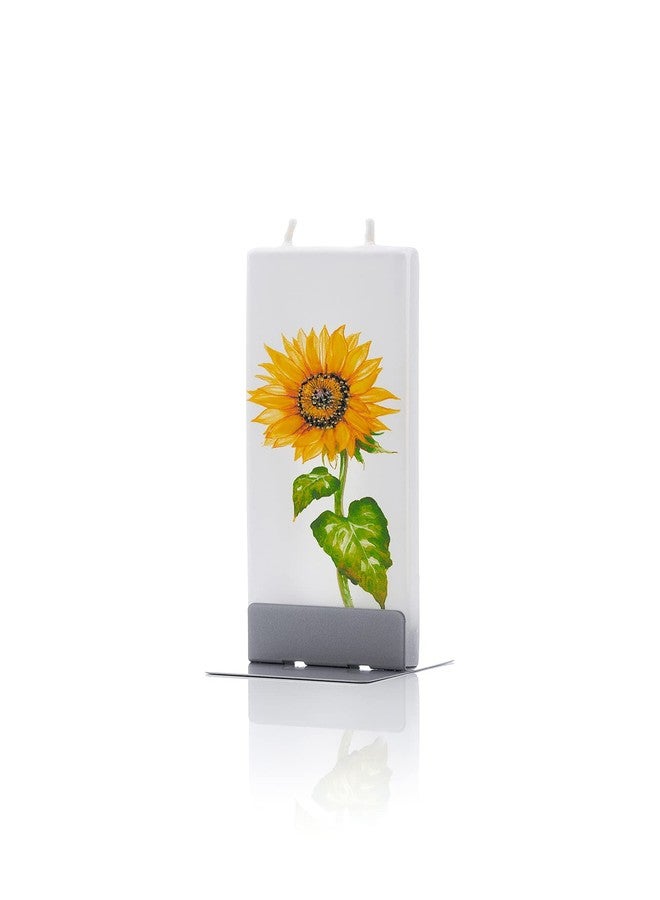 FLATYZ Handmade Flat Candle - Sunflower | Hand Painted, Unscented Decorative Candles | Drip-Resistant & Smoke-Free 2 Wick Candle for Home & Room Decor | Steel Stand Included - Image 1