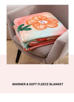 LUNA Home Fleece blanket 200*230cm super soft throw peach floral design.  - Image 5