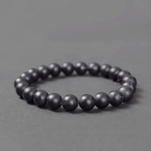 EDMIRIA Ebony Wood Karungali Kattai Round Beads Yoga Meditation Handmade Elastic Stretchable Bracelet for Men and Women (8mm - Matte) - Image 2