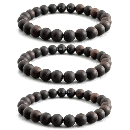 EDMIRIA Ebony Wood Karungali Kattai Round Beads Yoga Meditation Handmade Elastic Stretchable Bracelet for Men and Women (8mm - Matte) - Image 1