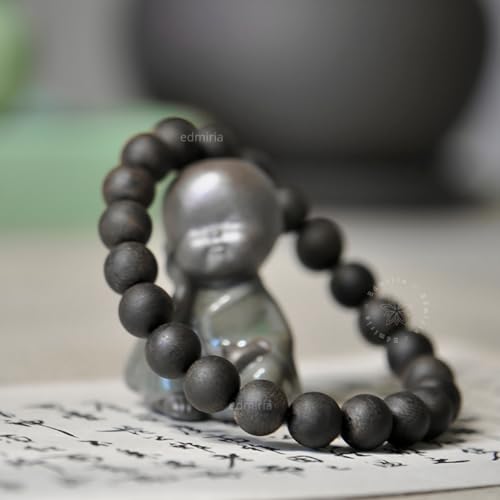 EDMIRIA Ebony Wood Karungali Kattai Round Beads Yoga Meditation Handmade Elastic Stretchable Bracelet for Men and Women (8mm - Matte) - Image 5