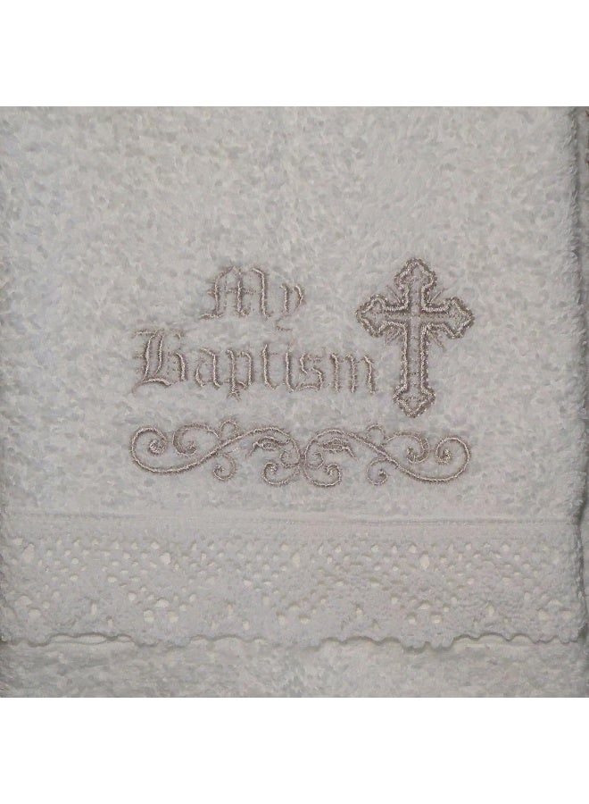 Integrity Designs منشفة تعميد الأطفال بتصميمات النزاهة مع تطريز ودانتيل - Image 1