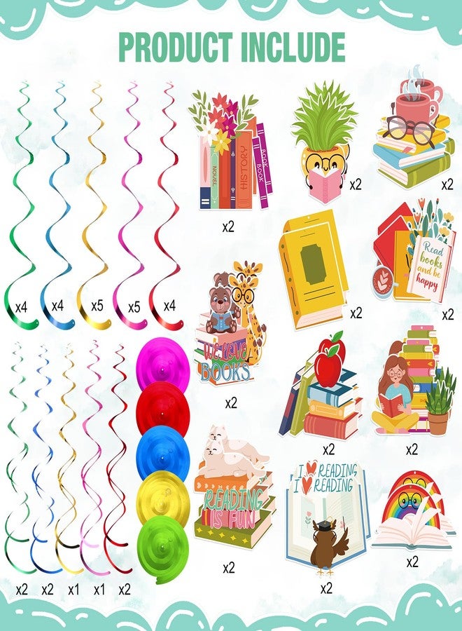 Clabby مجموعة من 22 كتابًا معلقًا على شكل دوامات من Clabby، زينة حفلات القراءة، لافتة سقف، زينة حائط بموضوع الكتاب، لأعياد الميلاد، حفلات استقبال المولود، المكتبة، النادي المدرسي، لوازم الاحتفال بالمناسبات، الديكور - Image 3