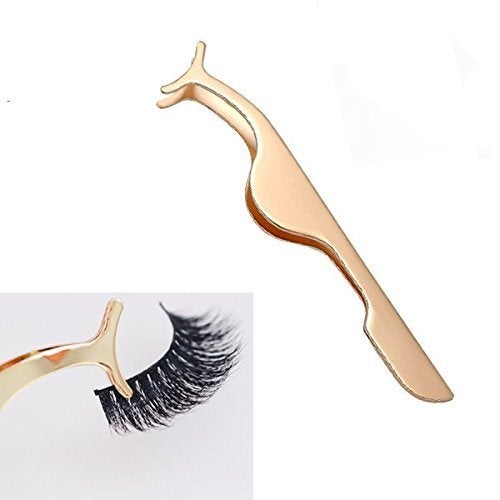 EIAKE False Eyelashes Applicator Tool Eyelash Extension Tweezers Remover Clip Tweezers Nipper (Golden) - Image 3