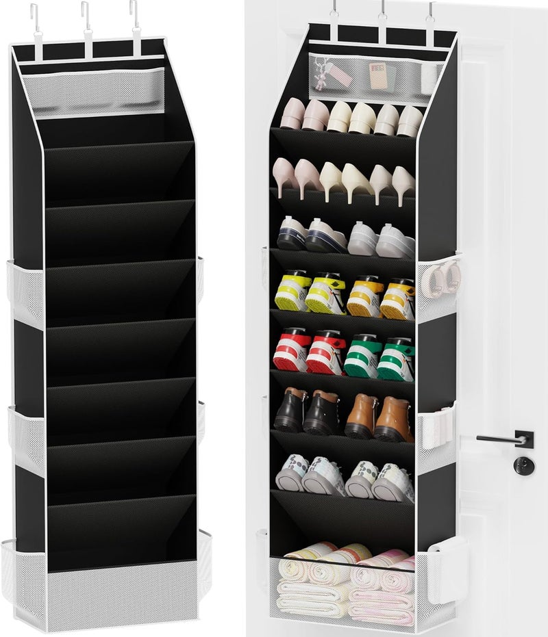 Criusia Shoe Organizer, Over the Door Shoe Organizer for Closet, Hanging Closet Shoe Storage with Large Deep Pockets, Holds Sneakers, Sandals, Boots, Fits 16–24 Pairs, Black - Image 1