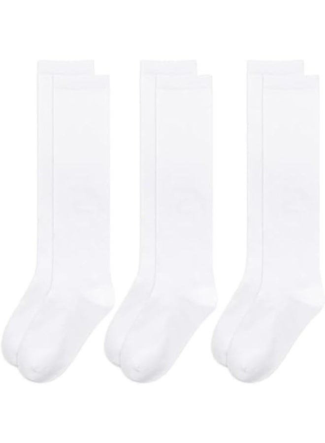 ChicAbode 3 Pairs Girls Knee High Socks, Seamless School Uniform Socks Long Socks for Girls, Cotton Soccer Socks, Dress Socks, Kids Cotton Long Socks, Kids Overknee Stockings, Size M for 8-12 Years - Image 2