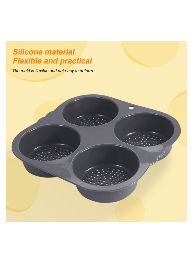 NIBEMINENT Silicone Hamburger Bun Mold with 4 Cavities, Mesh Baking Pan Non-Stick Loaf Tool for Making Buns Home - Image 2