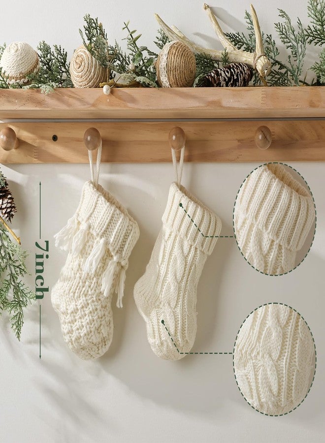 Pawliss Farmhouse Knitted Mini Christmas Stockings: 12 Pack 7 Inch Earth Tones Neutral Cable Knit Fireplace Stockings, Rustic Cozy Hanging Xmas Stocking Decorations for Family Holiday Décor, White Beige Brown - Image 2