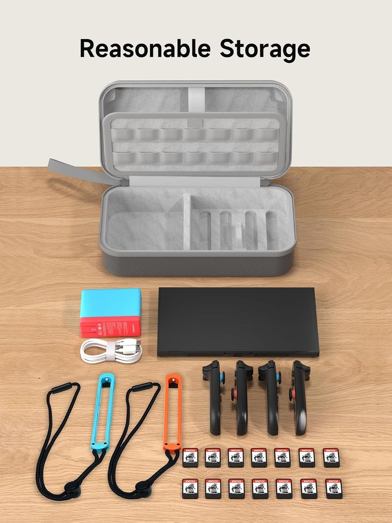 Hagibis Carrying Case for Switch 2, Large Portable Travel Storage Organizer, Pouch Protective Hard Shell Carry Bag Handbag with 14 Game Cartridges for NS Accessories, Joy-Con, Charger, Cable (Grey) - Image 2