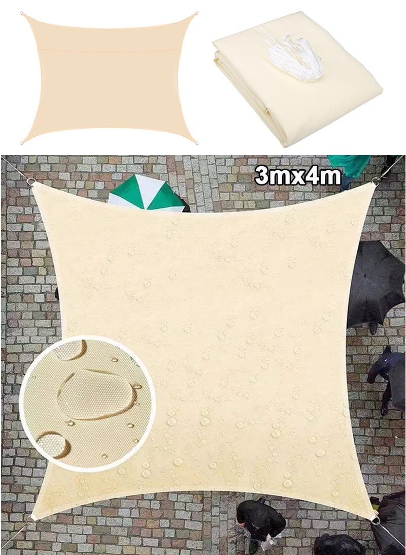 TAPIT 3mx4m Waterproof Sun Shade Sail, Rectangle Canopy, UV Block Sunshade with Rope for Swimming Pool Patio Backyard Lawn Garden Outdoor Activities (Beige) - Image 1