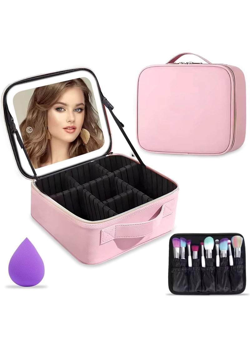 Cosmetic Organizer Bag with Rechargeable LED Mirror with 3 LED Brightness Modes and Makeup Sponge (Multicolour)  - Image 1