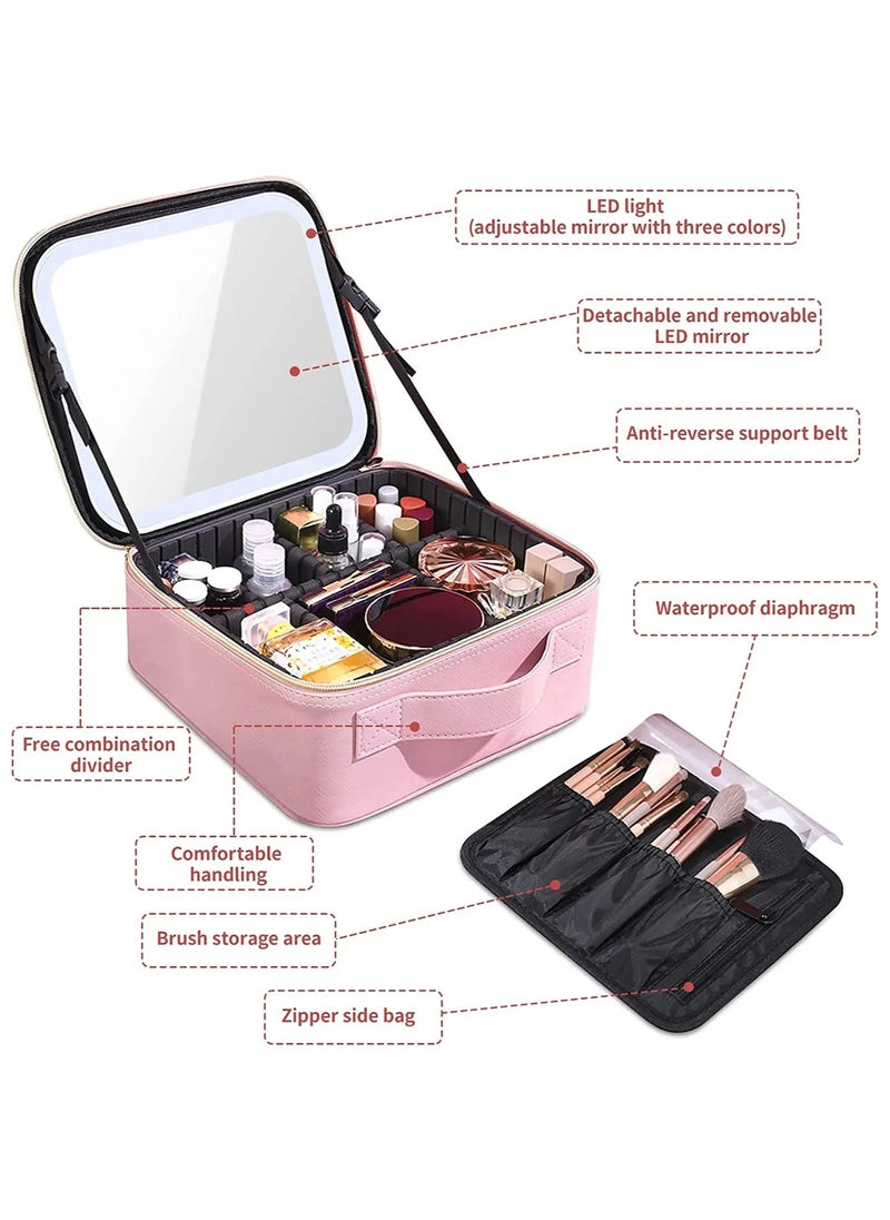 Cosmetic Organizer Bag with Rechargeable LED Mirror with 3 LED Brightness Modes and Makeup Sponge (Multicolour)  - Image 3