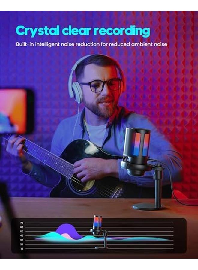 erorex Usb Gaming Microphone For Pc Condenser Mic With Rgb Indicator Quick Mute Tripod Stand Pop Filter And Shock Mount Adjustable Gain Control Compatible With Ps4 5 Ideal For Streaming And Podcasts - Image 3