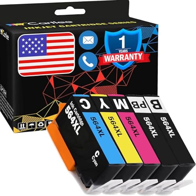 COMPATIBLE INK CARTRIDGES REPLACEMENT FOR HP 564XL FOR PHOTOSMART 5510 5520 6510 6520 6525 7510 7520 7525 B8550 C6380 D7560 PREMIUM C309A C410 OFFICEJET 4620 DESKJET 3520 (5 PACK) - Image 1