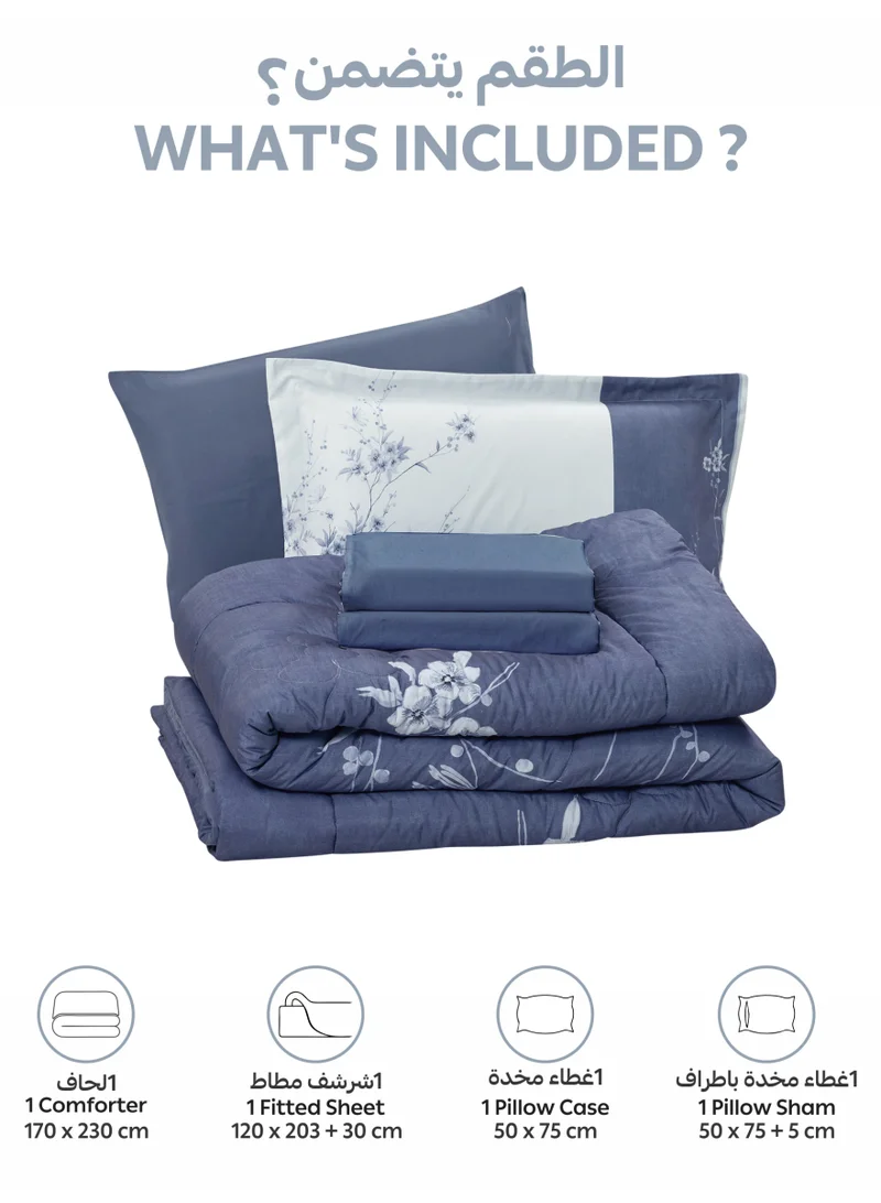 Donetella Bedding Comforter Set, twin Size Fits 120x200 cm - 4-Pcs Digital Print Quilted Bed Set, Microfiber Fabric - 1 Comforter, 1 Fitted Sheet, 1 Pillow Shams, 1 Pillowcases.
