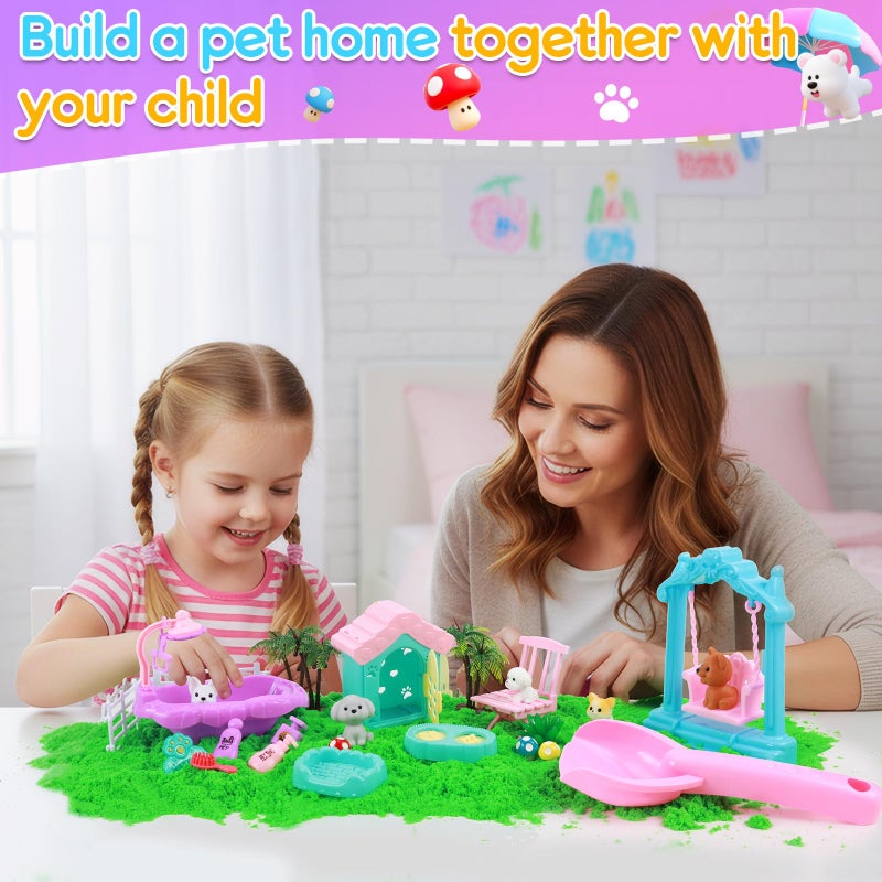 Mikiwon Pet Sensory Bin Dog Sandbox Play Sand Art Kit مع 1.1 رطل رمل رعاية الحيوانات الأليفة مجموعة الرمل اللعب الحسي للفتيات الأولاد سن 3+ دور التظاهر اللعب لعبة الشاطئ للأطفال هدايا عيد الميلاد - Image 5