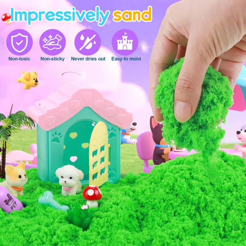 Mikiwon Pet Sensory Bin Dog Sandbox Play Sand Art Kit مع 1.1 رطل رمل رعاية الحيوانات الأليفة مجموعة الرمل اللعب الحسي للفتيات الأولاد سن 3+ دور التظاهر اللعب لعبة الشاطئ للأطفال هدايا عيد الميلاد - Image 3