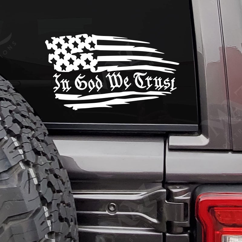 MAZ DISTRIBUTIONS In God We Trust Decal Sticker American Flag Vinyl Decal for Laptop Waterproof Sticker for Waterbottle Useable Indoor Outdoor for MailboxEasy Use for Car Van BikeMAZ 438