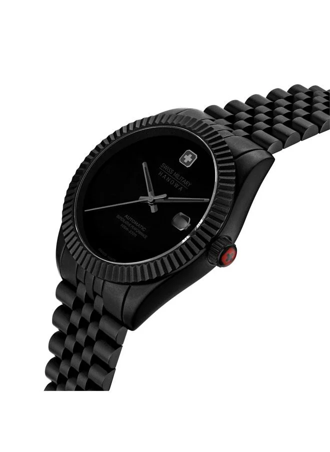 SWISS MILITARY HANOWA Dark Night 41mm Men's Automatic Watch with Black Dial & Stainless Steel Bracelet