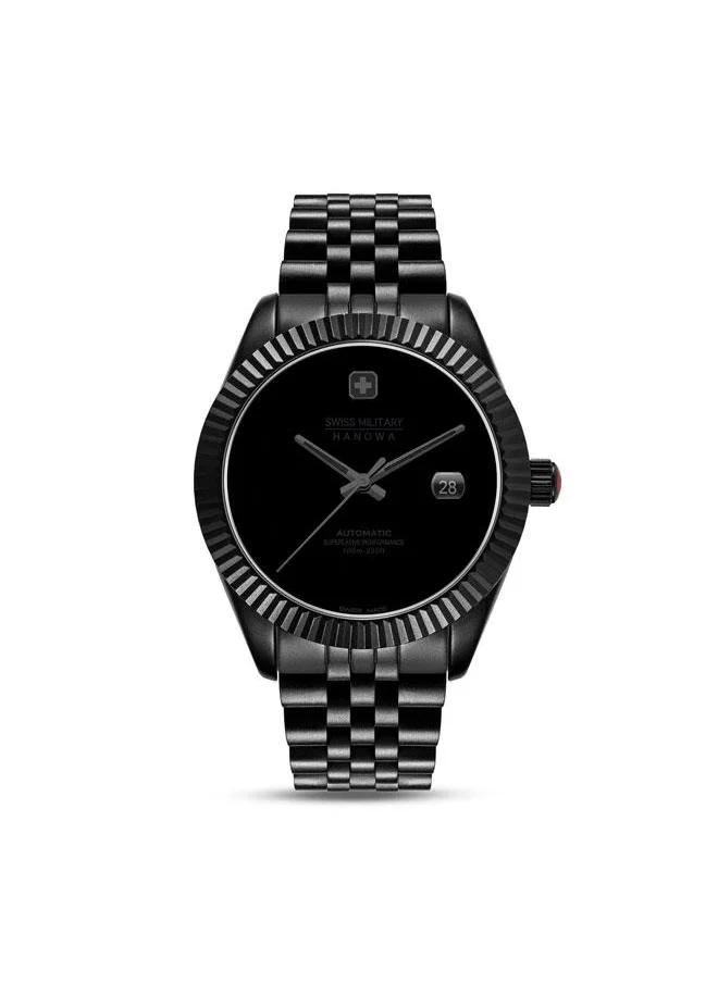 SWISS MILITARY HANOWA Dark Night 41mm Men's Automatic Watch with Black Dial & Stainless Steel Bracelet